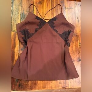 Express Clothing Burgundy Satin & Lace Trim Women's Top